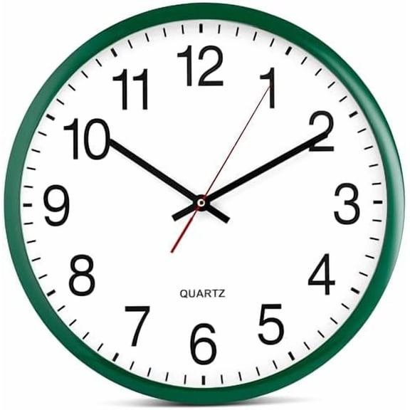 Hunter Green Wall Clock, Silent Non Ticking - 16 Inch Extra Large Quality Quartz Battery Operated Round Easy to Read Home/Office/Business/Kitchen/Classroom/School Clocks