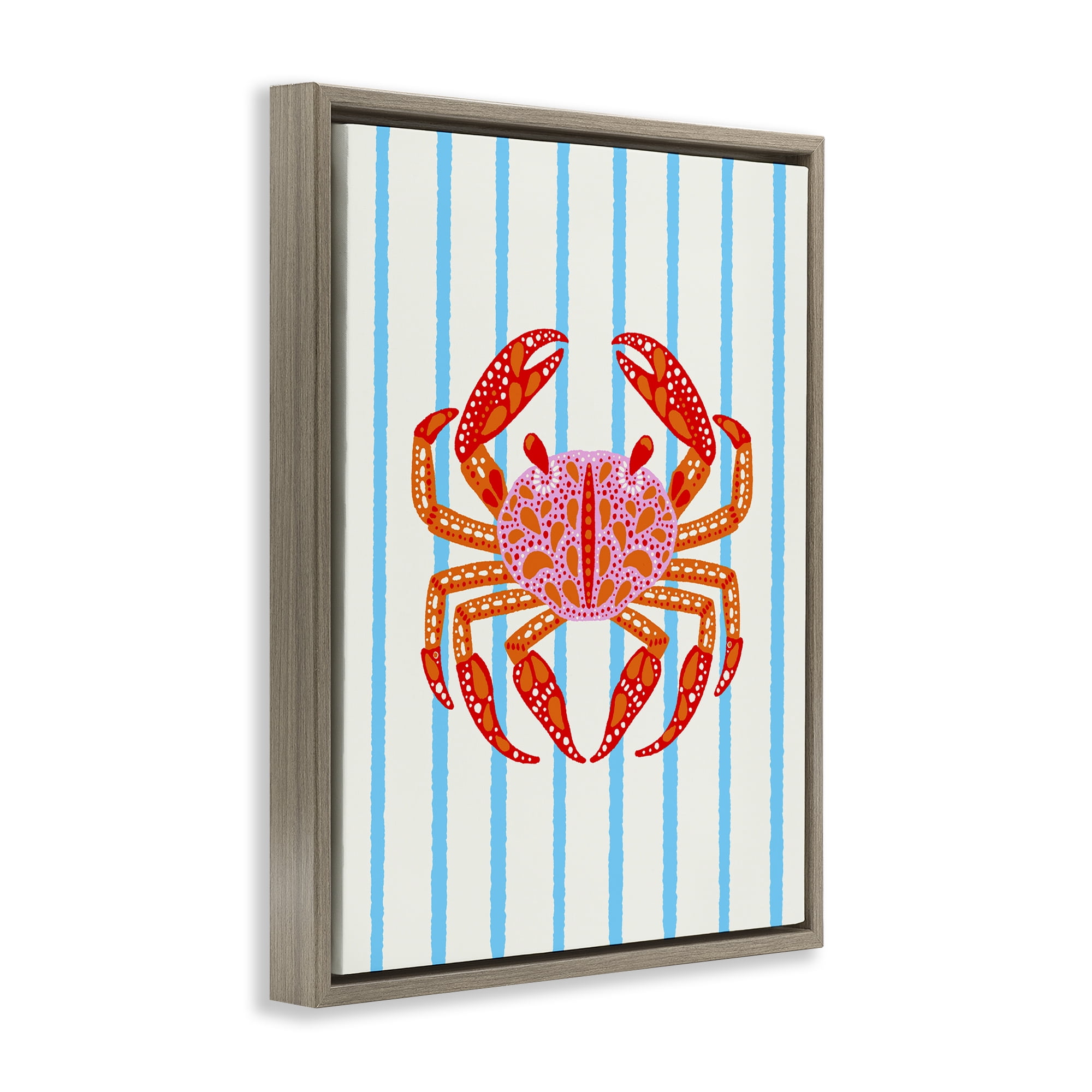 Stupell Industries Bright Crab on Stripes Brown Framed Floater Canvas Wall Art, design by Indira Prieto | IndySign