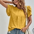 thumbnail image 3 of Petal Sleeve Jacquard Blouse Short Sleeved Round Neck Plain Color Petal Sleeve Blouse Top, 3 of 8