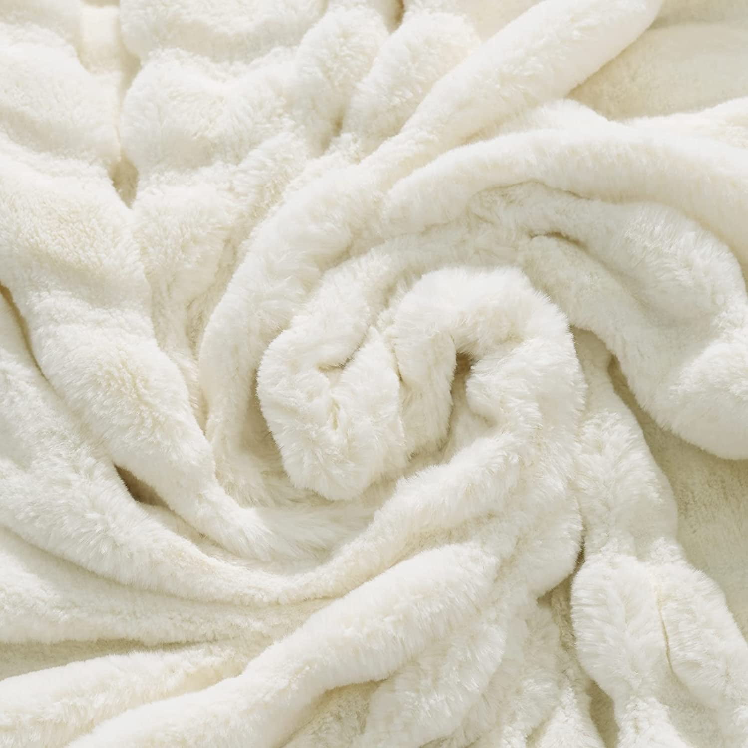 NEXHOME PRO Faux Fur Throw Blanket Beige, Luxury Warm Fuzzy Cozy