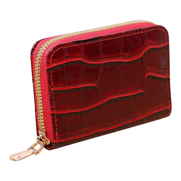 OUNONA Travel-Friendly Red Credit Card Holder Wallet Zipper Closure and Stylish, Practical Design
