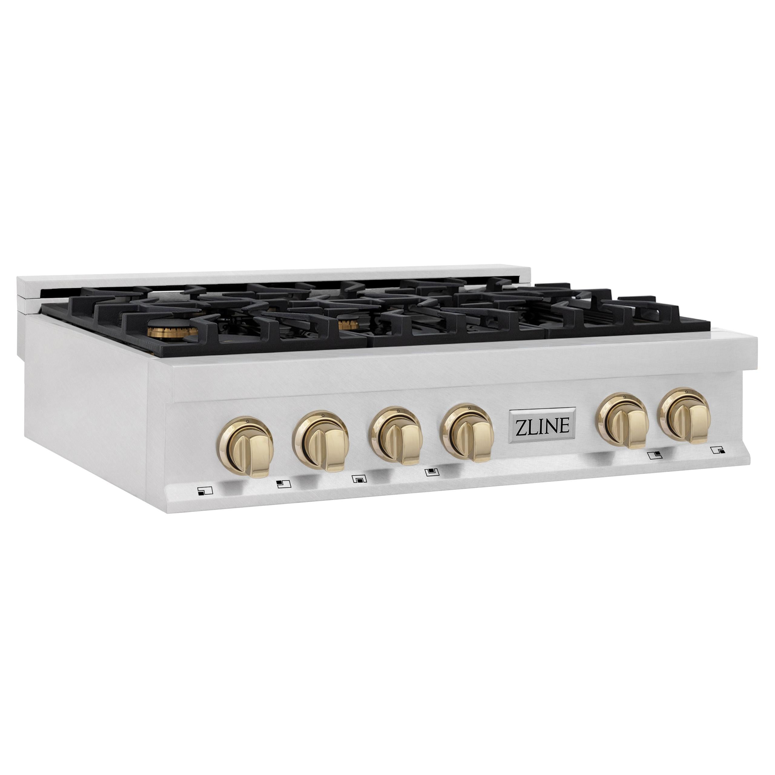 ZLINE 36 in. Autograph Edition Rangetop in DuraSnow Stainless Steel with Champagne Bronze Accents (RTSZ-36-CB)
