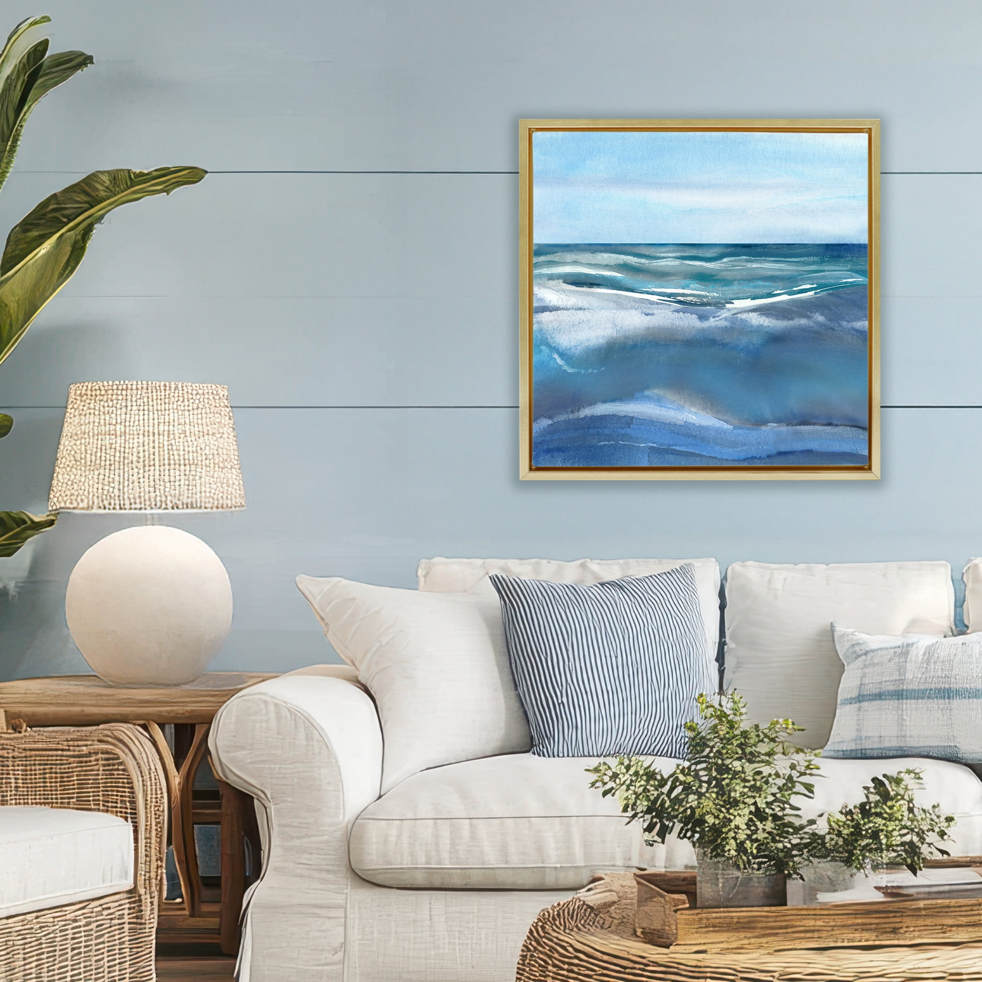 Stupell Industries Calm Seas under Soft Sky Gold Framed Floater Canvas Wall Art, design by Susan Jill