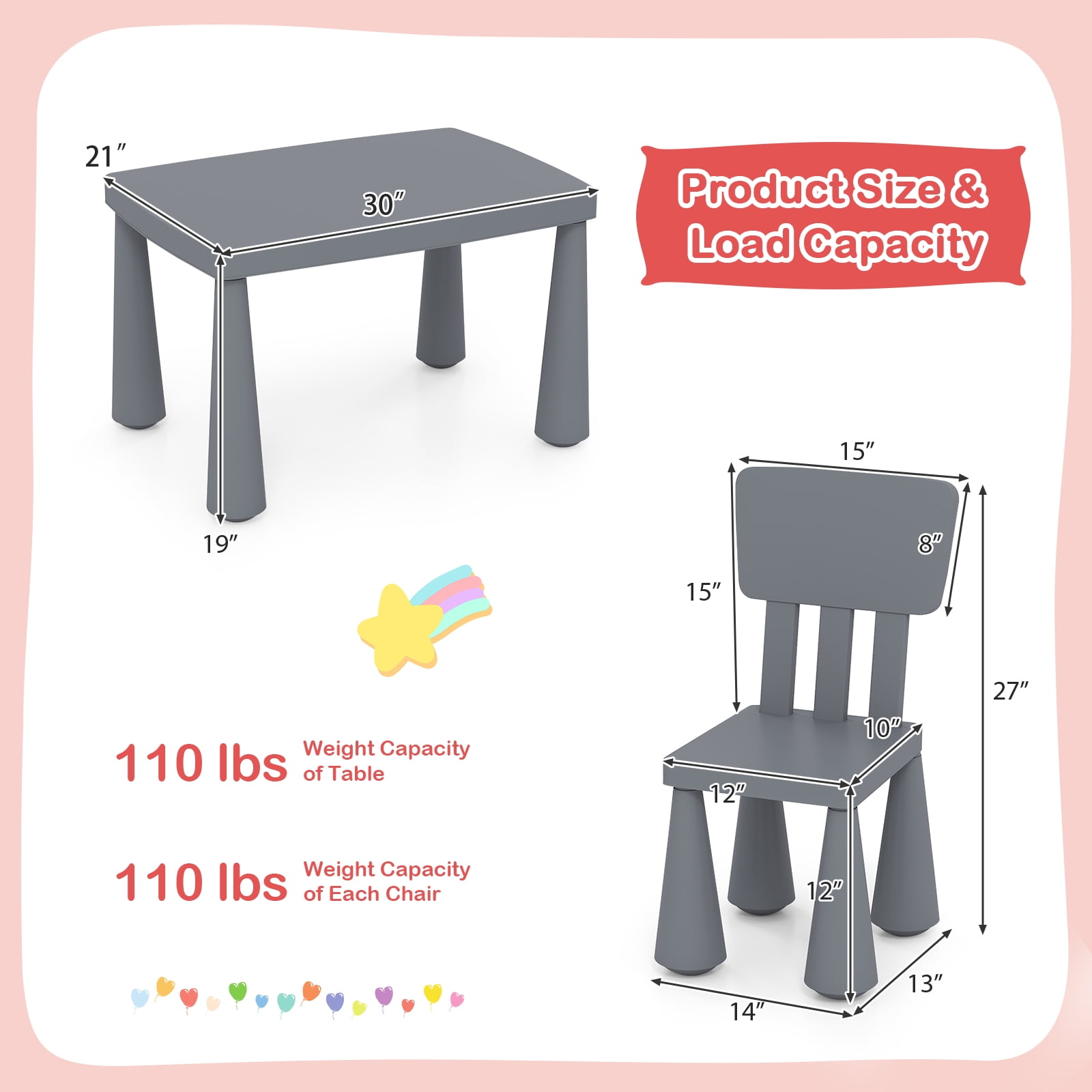 Gymax Kids Table & 2 Chairs Set Toddler Activity Play Dining Study Desk Gray