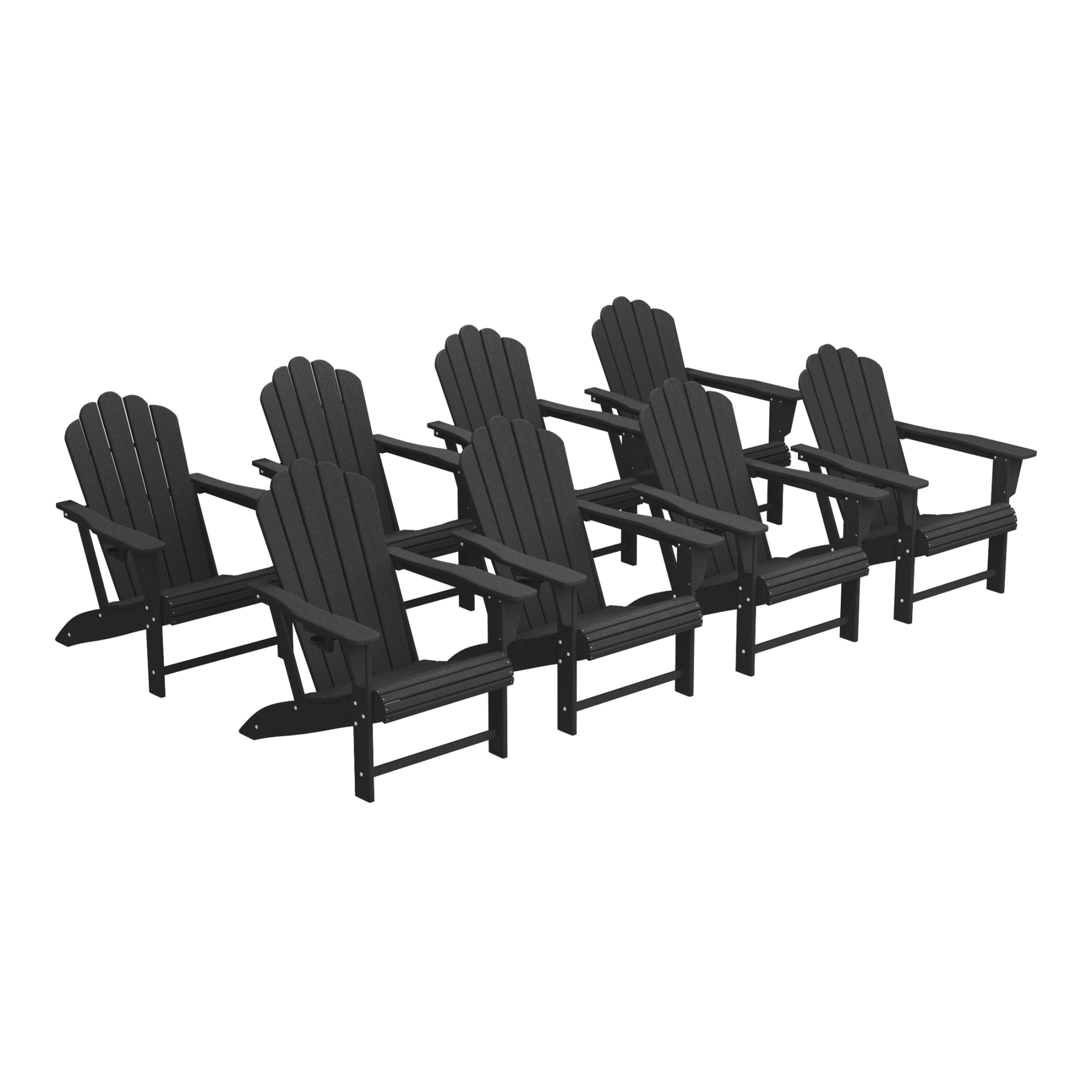 WestinTrends Highland Outdoor Patio HDPE Adirondack Chairs With Cup Holders (Set of 8), Black