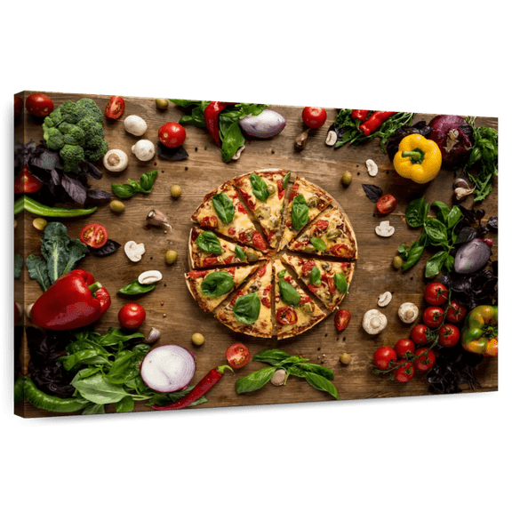 Elephant Stock Italian Pizza Slices Wall Art - Horizontal Canvas Wall Art - Dining Room Wall Decor - Food And Drink Canvas - Brown And Red Decor - 12" x 8"