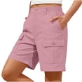 thumbnail image 5 of Inglocry Bermuda Shorts for Women Cargo Shorts Knee Length 6 Pockets Elastic Waist Long Shorts for Summer Casual Pink L, 5 of 7
