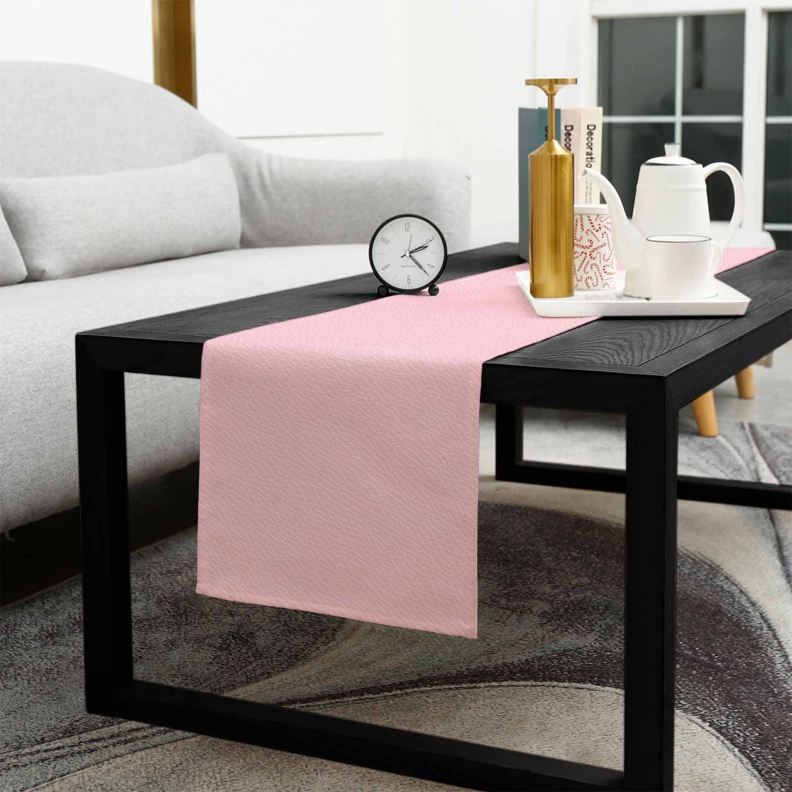 Solid Pink Cotton Linen Table Runner 13 x 72 inch Romantic Minimalism Abstract Denim Texture Non-slip Rectangular Dining Table Decor for Wedding Party Holiday Dinner