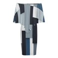 thumbnail image 5 of Blue And Black And Grey Squares Women's Off The Shoulder Ruffles Summer Wedding Guest Loose Casual Party Beach Dress, 5 of 9