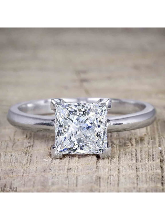 Classic 1 Carat Princess cut Moissanite Solitaire Engagement Ring with 18k Gold Plating