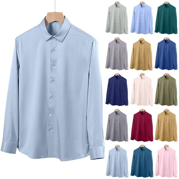 YOIAVAIOY Men's Winkle Free Dress Shirts Long Sleeve Solid Button Down Shirts Formal Wedding Causal Shirts