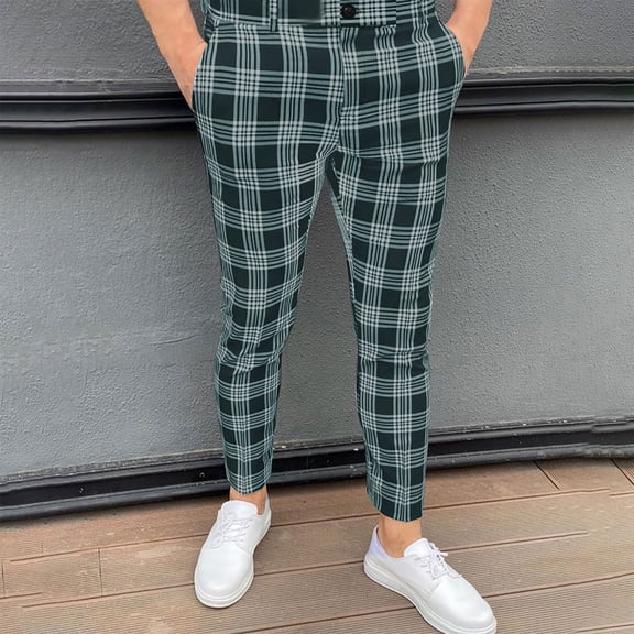 jsaierl Men's Plaid Printed Dress Pants Slim Fit Stretch Tapered Pant Casual Skinny Pencil Pants Button Business Trousers Fashion Hippie Regular Fit Fall Winter Outdoor Casual Long Pants