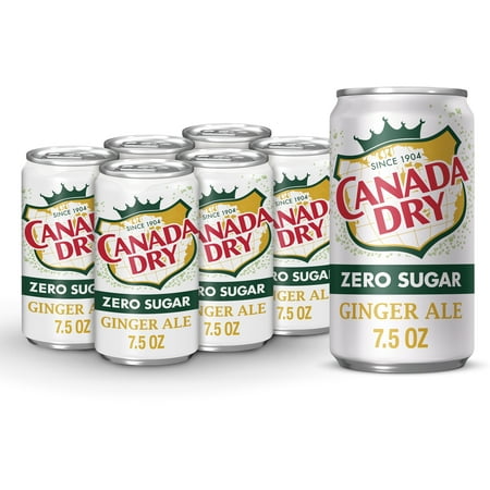 Canada Dry Zero Sugar Ginger Ale Soda Pop, 7.5 fl oz, 6 Pack Cans