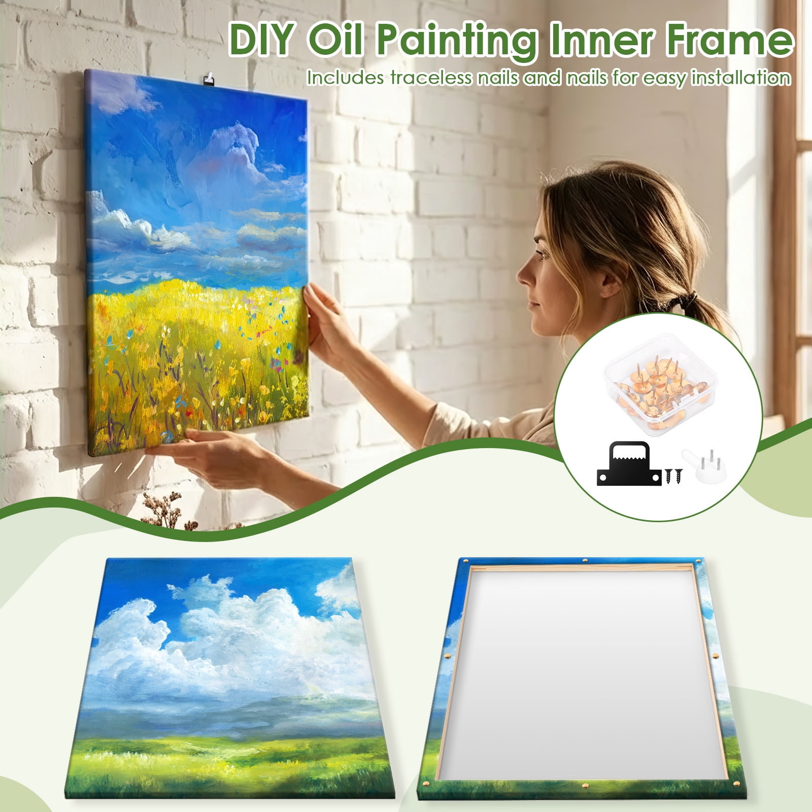 3 Pack 16 x 20 Inches DIY Canvas Stretcher Bar Canvas Frame Wood Frame Kit Easy to Assemble for Oil Painting Decorative Artwork Digital Painting