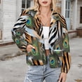 thumbnail image 3 of Jackets for Women Winter Coat Jackets Flannel Stand Collar Jacket(Peacock Zebra Vibrant Feathers Pattern,Size:S-4XL), 3 of 7