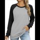 thumbnail image 1 of Sudadera Ligera de Larga con Cuello Redondo y Diseño Raglán con Bloques de Color para Mujer Gris Negro L, 1 of 10