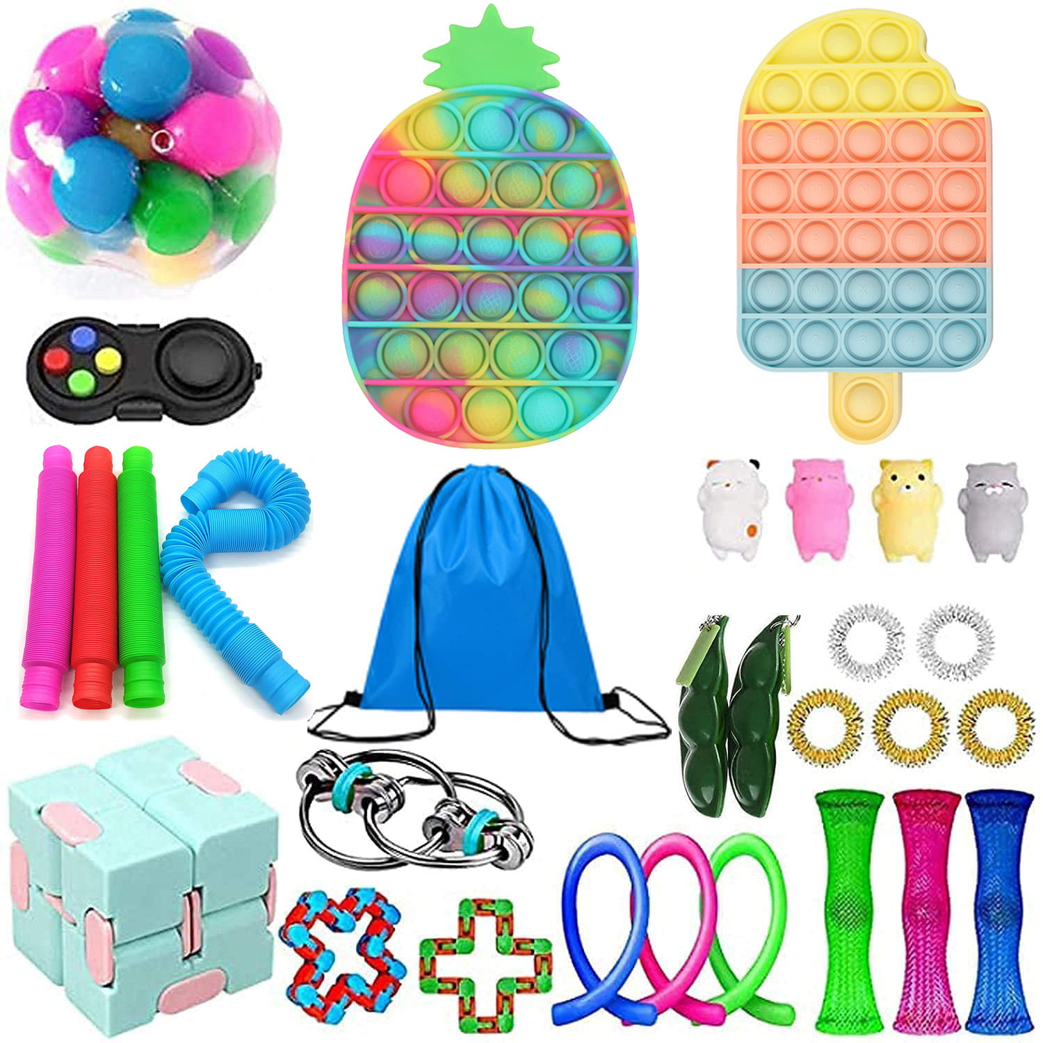 Haetae Fidget Toys Pack for Girls,Pink Sensory Toys Fidget Packs，Bracelet Keychain Pop it 24PCS Squeeze Sensory Fidget Toys Set for Stress Anxiety Relief Tools Bundle Autistic ADHD Kids 