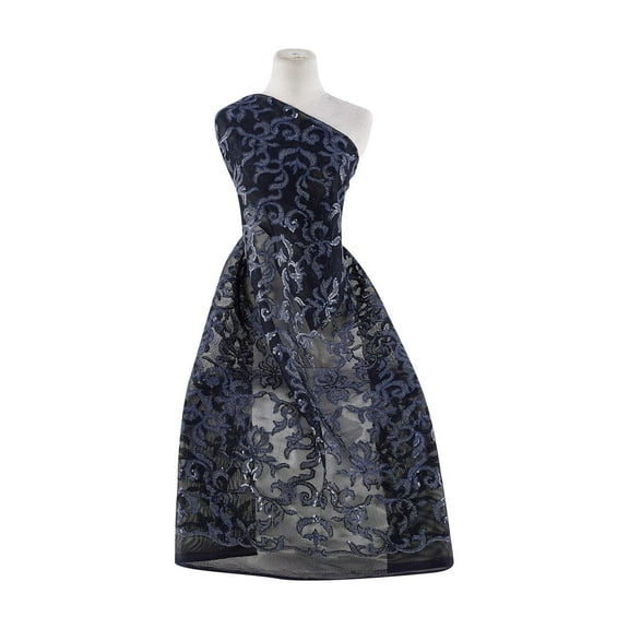 Zelouf Tallulah 3D Mesh W/sequin & Metallic Embroidery  , Sewing, DIY, Crafts Fabric by the Yard, Luscious Navy/navy, 3 Yard