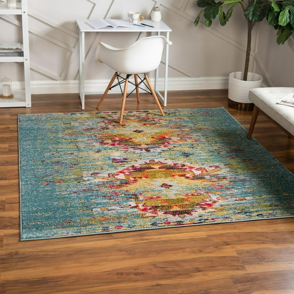 Unique Loom Vita Collection Area Rug - Chagall (8' Square Turquoise/Cream)