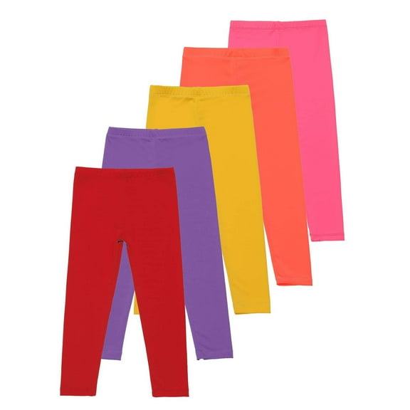 Eltusu Girls Leggings, Soft Stretch 5 Pieces Elastic Waist Girls Pants Red Size 10-12 T