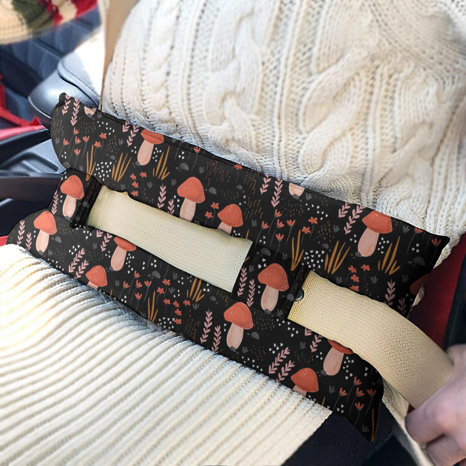 Aesthetic Mushroom Seatbelt Pillow - Post-Surgery Comfort for Mastectomy Breast Cancer Heart Surgery - Soft Car Seat Belt Cushion (Woodland Mushroom)