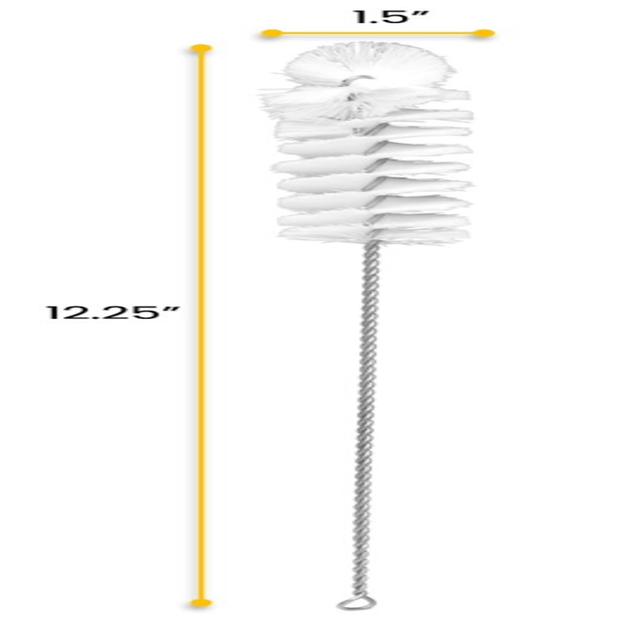 12PK Nylon Cleaning Brushes with Fan-Shaped Ends, 12.25" - Twisted Stainless Steel Wire Handles - Ideal for 1.2" - 1.4" Diameter Tubes, Bottles, Flasks, Cylinders, Jars, Vases, Cups - Eisco Labs