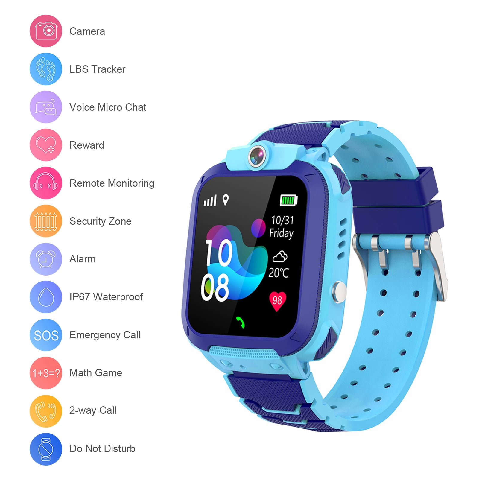1.44 Kids Smart Watch LBS Tracker SOS Call 2 Way Call Voice Chat Security Zone Setting IP67 Waterproof Children Phone Watch Smartwatch Phone for