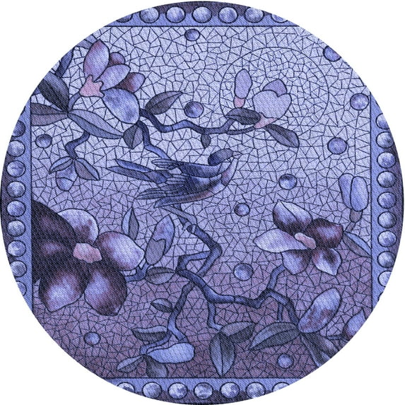 Ahgly Company Indoor Round Patterned Purple Mimosa Purple Area Rugs, 3' Round