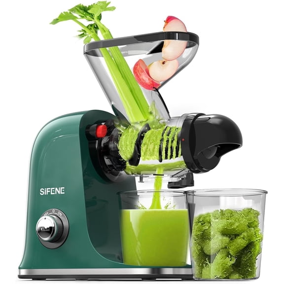 SiFENE Extracteur de Jus à Pression à Froid 100 W, Presse-Agrumes Compact à Portion Individuelle à Mastication Lente pour Légumes et Fruits, Facile à Nettoyer, Vert