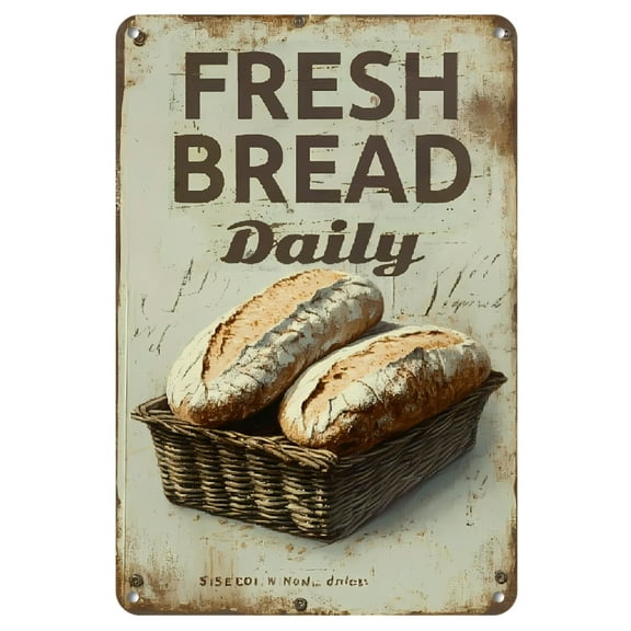 Vintage Fresh Bread Daily Metal Wall Sign - 8x12 Inch Rustic Iron Tin Decor with Pre-Drilled Holes, Perfect for Cafe, Bakery, Kitchen, or Garage Art - Durable & Easy to Install, Cafe Wall Decor