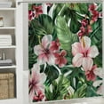 thumbnail image 6 of Orinice Tropical Flower Shower Curtain Hawaii Green Palm Leaf Banana Leaves Red Flowers Hibiscus Orchid Floral Plants Watercolor Art Modern Creative Unique Fabric Bathroom Decor Set with Hooks 69x72, 6 of 7