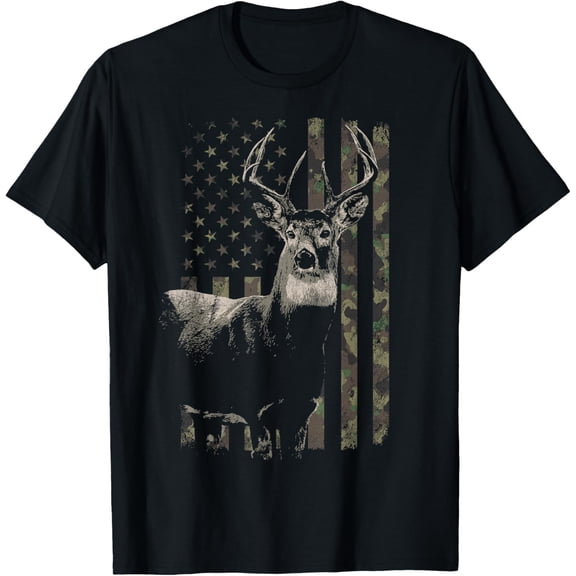 Hunting Camo American Flag Deer Mens T-Shirt