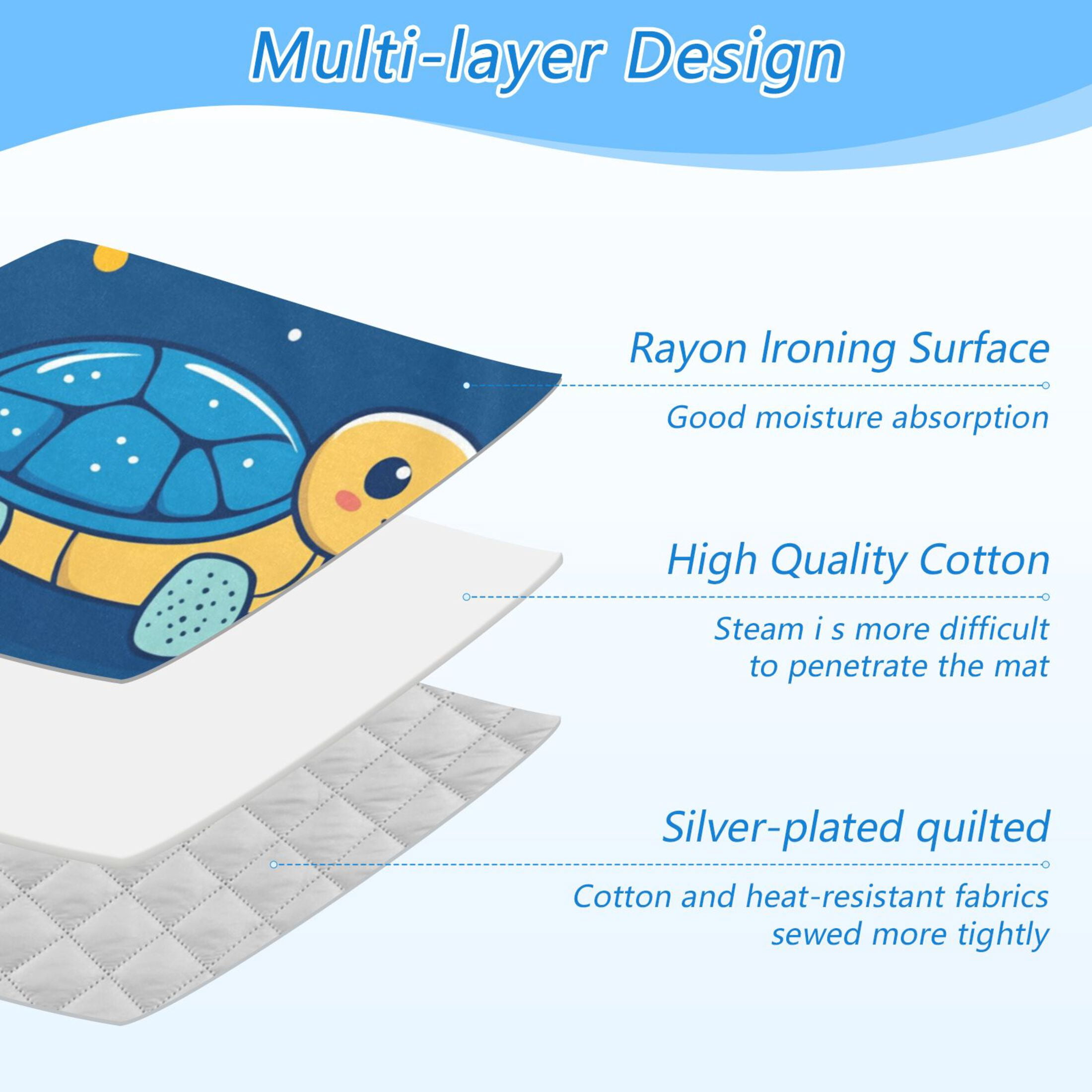 Cute Turtles Doodle Flowers Ironing Mat Blanket Portable Travel Ironing Pad Heat Resistant Pad 47.2" x 27.6”