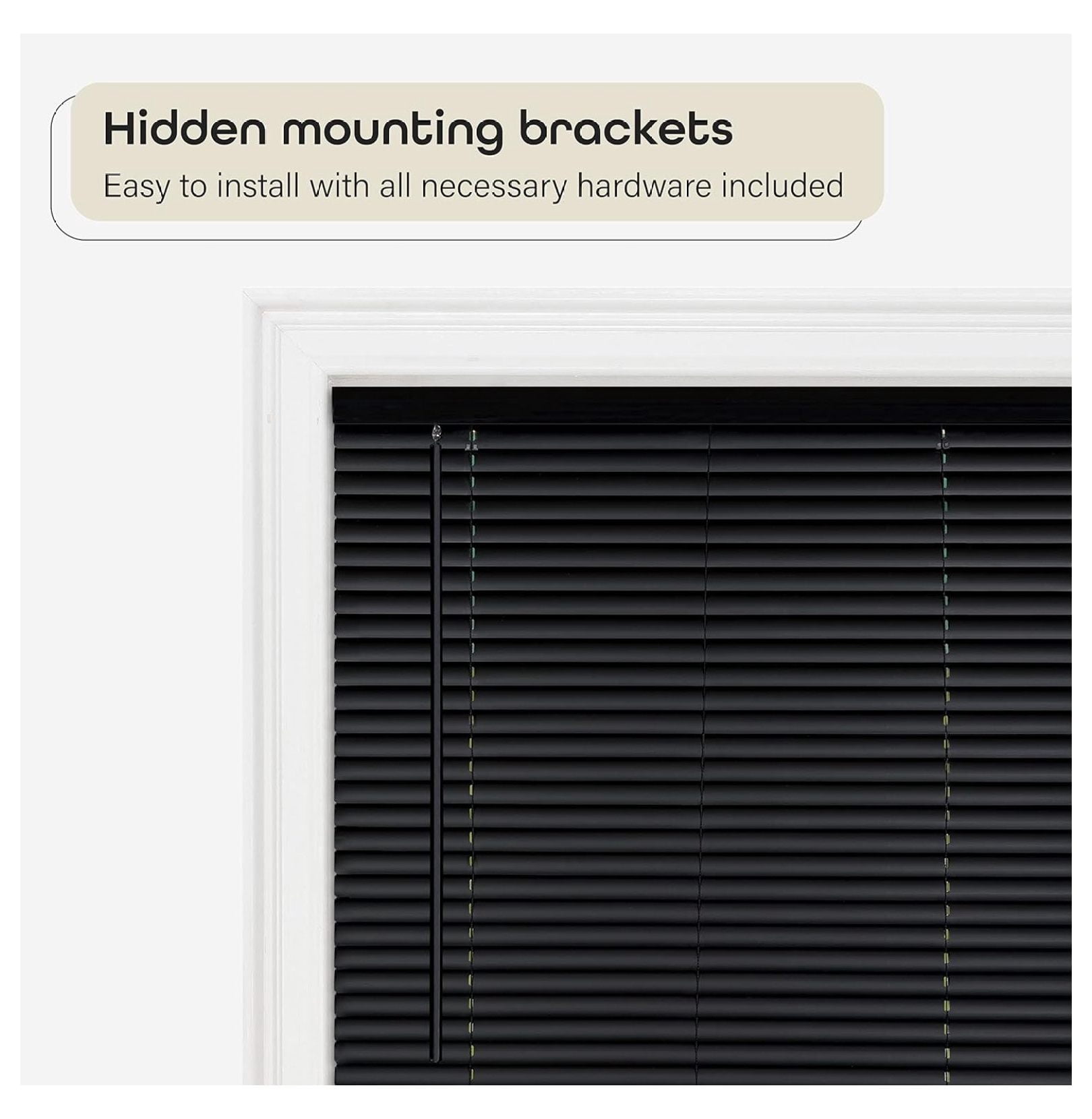 Cordless Room Darkening Mini Blind - 46 Inch Width, 64 Inch Length, 1" Slat Size - Black - Cordless GII Deluxe Sundown Horizontal Windows Blinds for Interior by Achim Home Decor