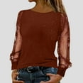 thumbnail image 2 of Haivin Long Sleeve Dressy Blouses for Women Glittering Splicing Layers Mesh Tunic Tops Crew Neck Daily Shirts, 2 of 6