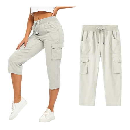 Women Cargo Capri Pants Relaxed Fit Capri Hiking Pants Casual Womens Pants