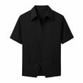 thumbnail image 3 of Men's Business Casual 2 Piece Suit Set, Short Sleeve Lapel Collar Button Down Shirt & High Waist Straight Leg Dress Pants, Loose Fit formal Daily office Outfit Black, 3 of 5