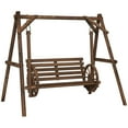 thumbnail image 2 of Outsunny 2-Seat Porch Swing with A-Frame Stand, Wooden Log Patio Swing Chair Bench with Wagon Wheel Armrests, Carbonized Brown, 2 of 9