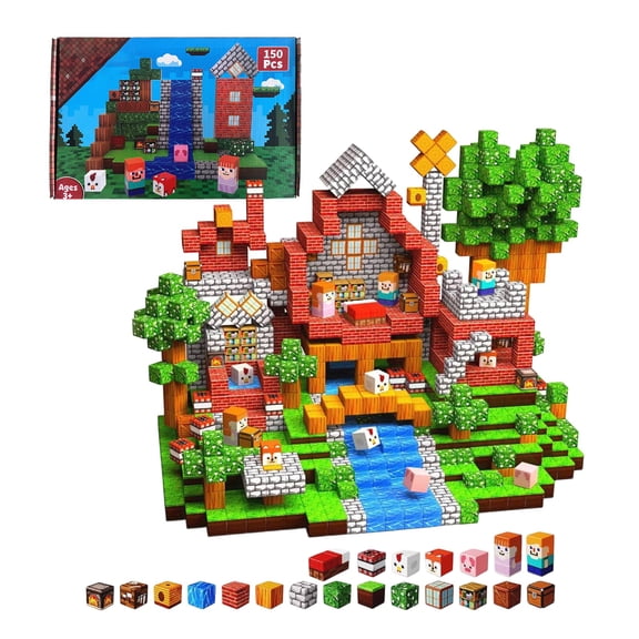 Magnetic Blocks 150PCS Magnetic Building Cubes, DIY Animal Home Building Magnet Toys Toddler, STEM Montessori Sensory Toys, Learning Educational Magnetic Building Blocks for Kids Ages 4-8