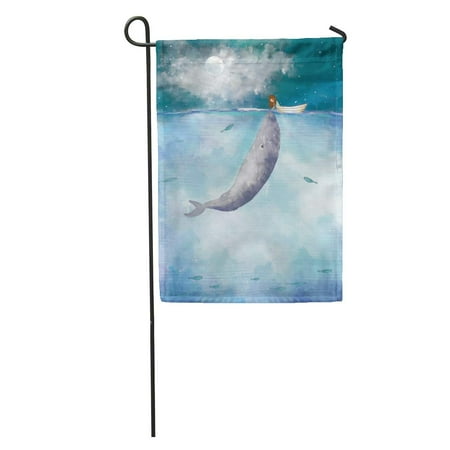 Sealing Paver Patio KDAGR Watercolor Cute Drawing of Girl Sealing Whale in The Ocean Full Moon Light Sky Blue Boat Garden Flag Decorative Flag House Banner 28x40 inch ()