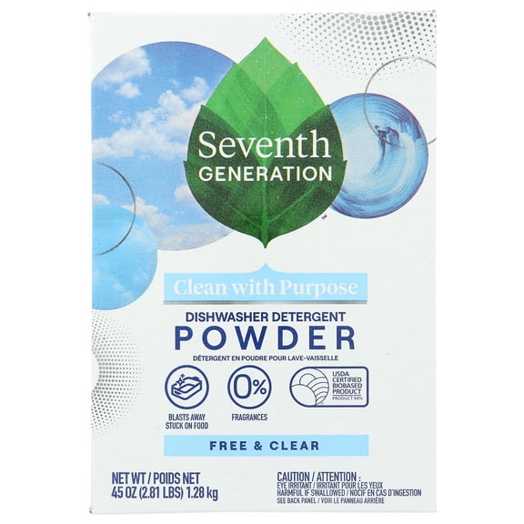 Pack of 12, Seventh Generation Free & Clear Dishwasher Detergent Powder, 45 oz