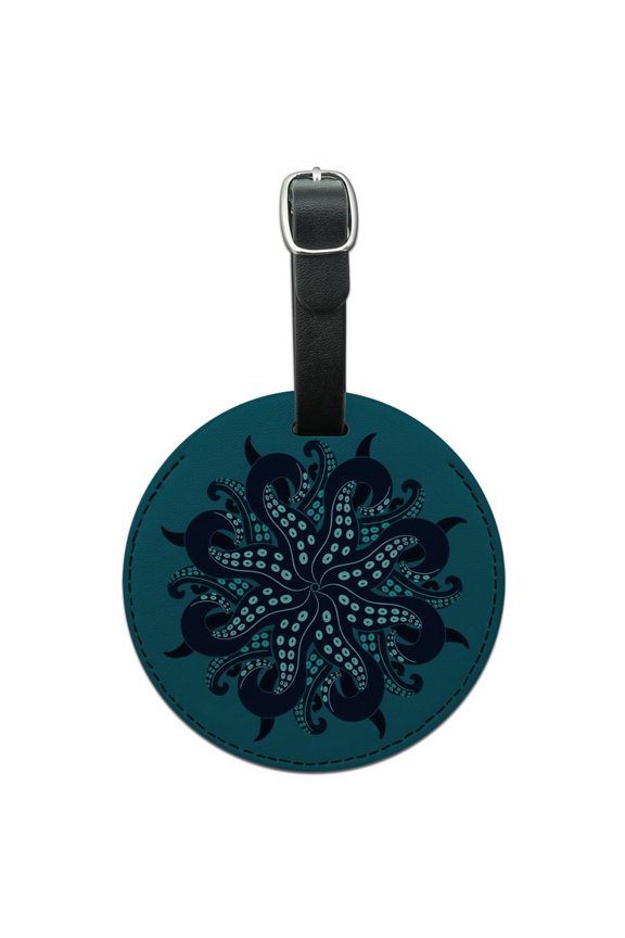 Octopus Squid Tentacles Round Leather Luggage Card Suitcase Carry-On ID Tag