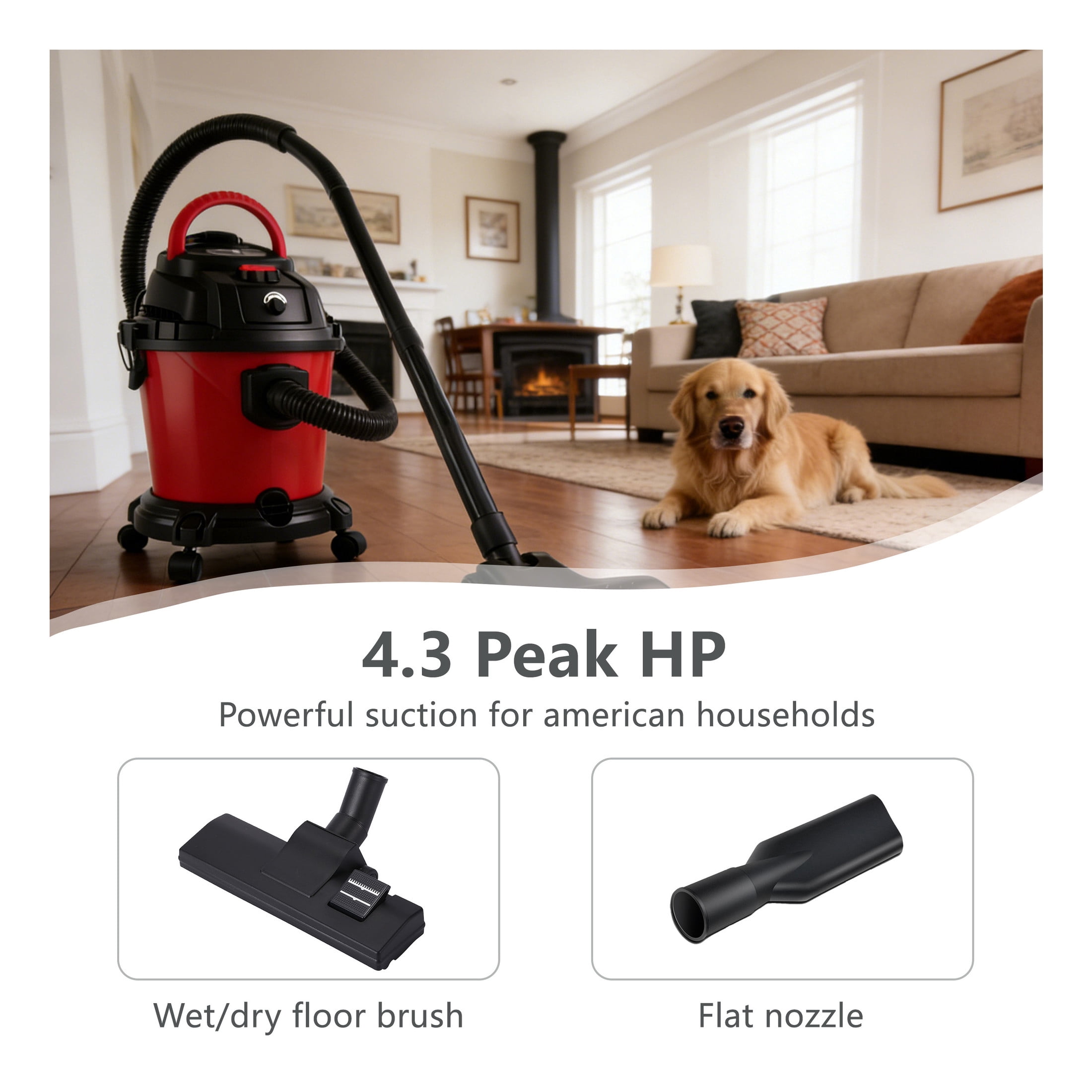 GDF Studio 5 Gallon Wet Dry Vacuum, 4.3 Peak HP 3-in-1 Shop Vac with Blower Function, Black + Red