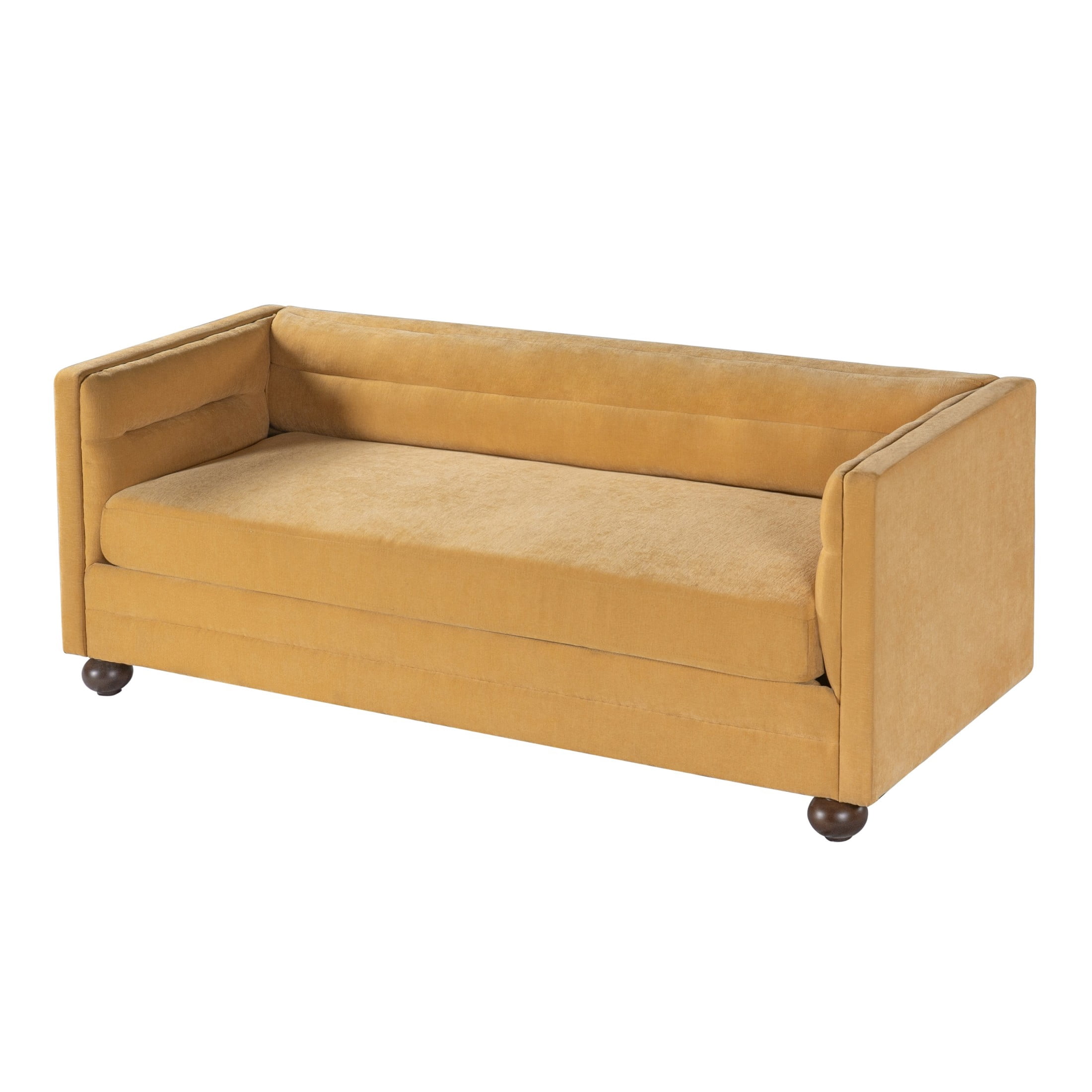Christopher Knight Home 77.2" Modern Chenille Sofa Couch with Square Arms, 3 Seats, Wood Legs, Yellow