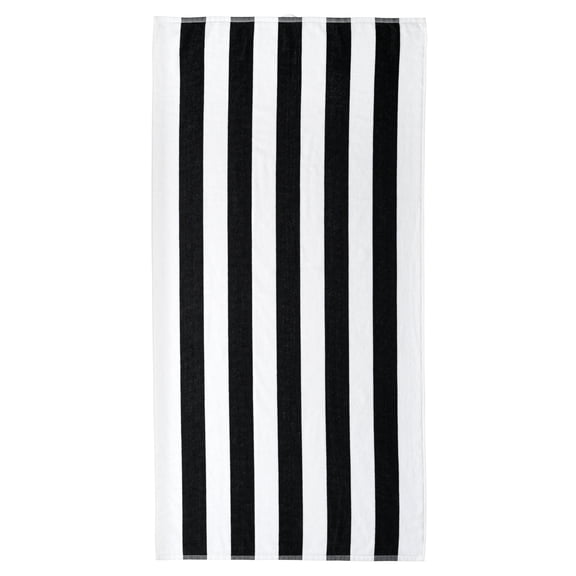Mainstays Cabana Stripe Cotton Blend Beach Towel, 58" x 28", Black