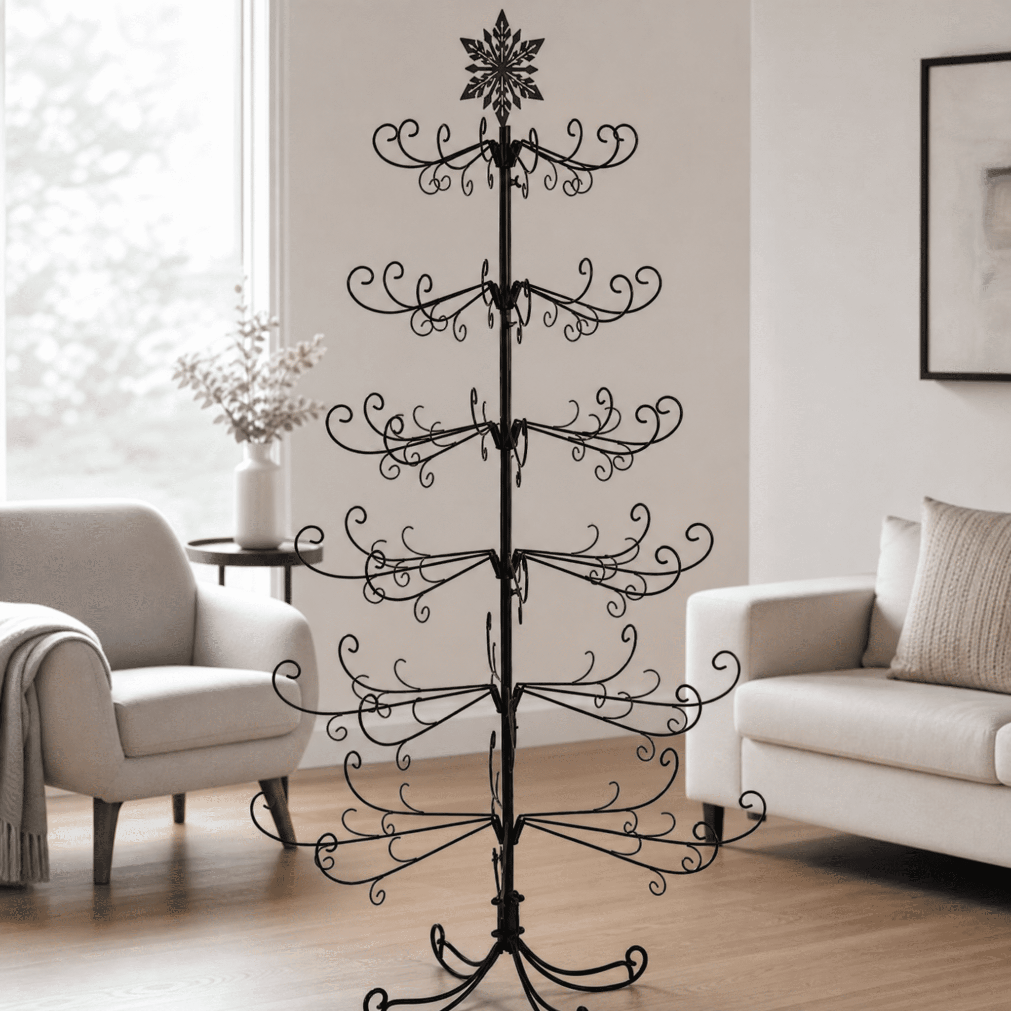6ft Christmas Tree with Snowflake Top Black PVC Iron (Accessories Not Included)