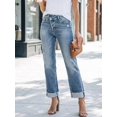 thumbnail image 5 of Womens High Waisted Straight Leg Jeans Dark Wash Ripped Distressed, 5 of 12