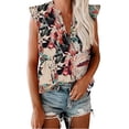 thumbnail image 1 of Women's Floral Print Tank Top V Neck Frill Cap Sleeve Flowy Shirts, 1 of 1