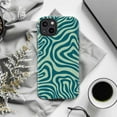 thumbnail image 6 of Teal Abstract Wavy Line iPhone Case – Retro Psychedelic Pattern Phone Cover, Modern Minimalist Vibe Compatible with iPhone 16 15 14 13 12 11 Pro Max, 6 of 6