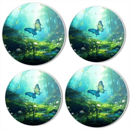 

Bahomeck Gas Stove Burner Cover Set Of 4 Blue Butterfly Surrounded By Green Trees And White Flowers Metal Electric Stove Burner Covers Protecting Gas Stoves Kitchen Decor，8 Inch And 10 Inch
